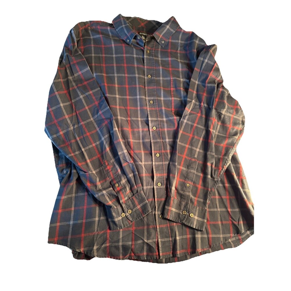George Men's Long Sleeve Plaid Button Up Collar Button Size 2XL 50-52